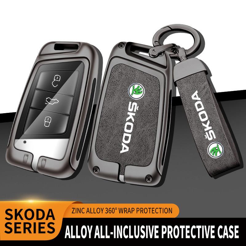AAAAO1 New Advanced Fashion Alloy Leather Car Remote Key Case Protector Cover Shell Fob Holder For Skoda Superb A5 7 Kodiaq Auto Superb