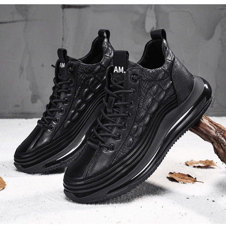 Men's Leather Height-Increasing Sneakers: Thick Sole, High-Top Casual Dad Shoes for Spring and Summer.