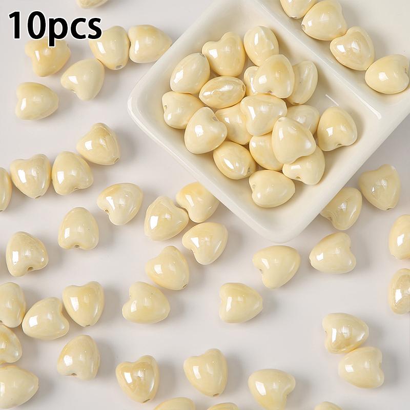 10Pcs Heart-shaped Ceramic Beads for Handmade Necklaces Earrings Ideal for DIY Accessories A1