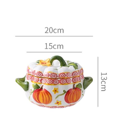 Double Ear Ceramic Bowl with Lid Pumpkin Soup Bowls Pig Oil Tank Storage Tank Stew Pot Dining Plate Dessert Bowl Noodle Bowls