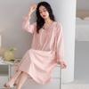 Nightgown Women'S Spring And Autumn Pure Cotton Long-Sleeved Autumn With Chest Pad Casual Medium And Long Loungewear