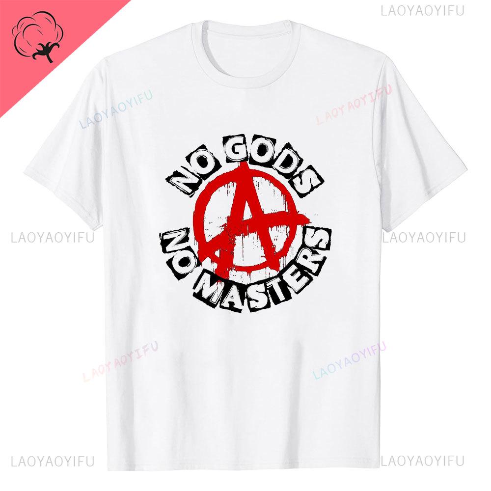 Anarchie Anarchisten Symbole KEINE GÖTTER KEINE HERREN Aufgedrucktes T-Shirt Vintage Grunge Sommer Polyester Kleidung Harajuku Mode T-Shirt