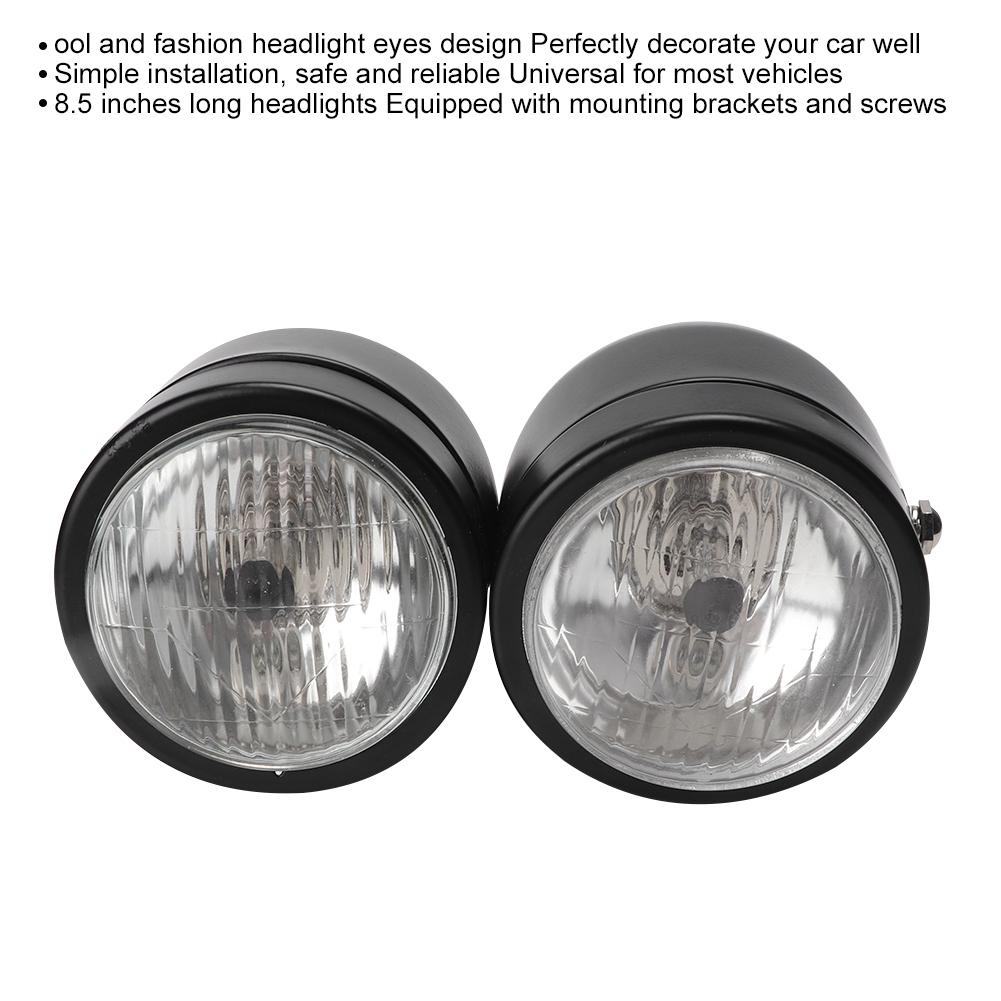 Universal Motorcycle 8.5in Iron Front Double Twin Round Headlight Lamp(Double Black and White)