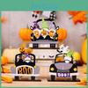 Whimsical Halloween Car Ornament Pumpkin Gnome Boo Wooden Piece For Spooky Celebration