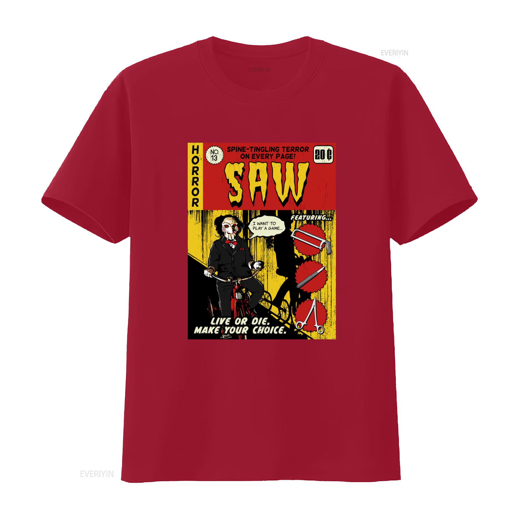 Comic Book Cover Saw T Shirt Horror Movie Inspired with Spine Tingling Design vintage Washed Versatile Slightly Comfortable S