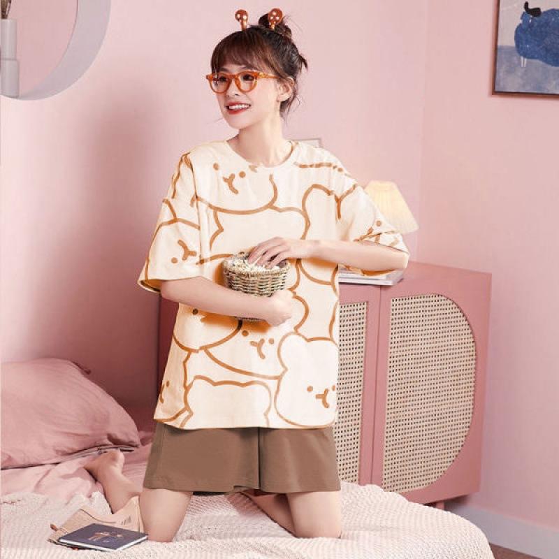 Summer Shorts Set Women's Pajamas Set Cute Cartoon Print Leisure Young Girls Sleepwear Short Sleeve Tops and Shorts Pijamas Women Homewear