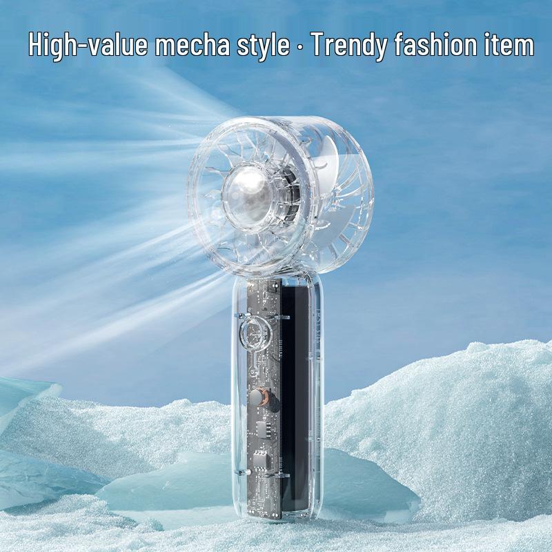 New Compact Mecha Style Transparent Handheld Fan - Portable Pocket Fan with High Wind Power for Commuting