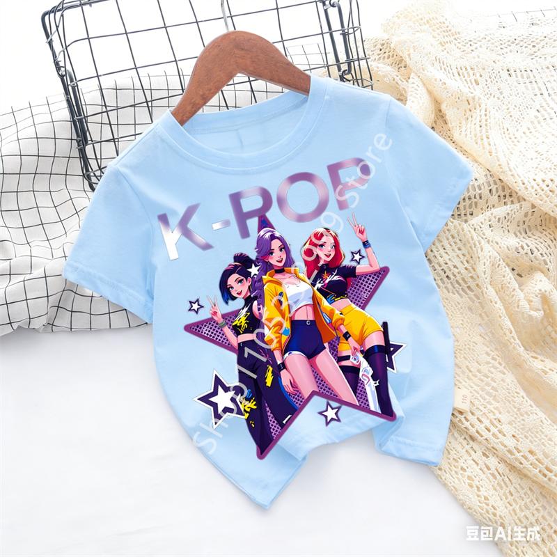 2026 Girls KPOP Idol Group Print Short Sleeve Boys and Girls TShirt Cute Cartoon Graphic Tee Kids Summer Casual Top
