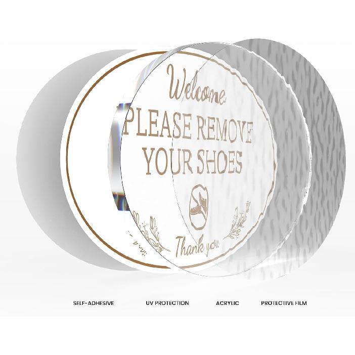 2 Pack Please Remove Your Shoes Sign 8 × 4 Inches White Acrylic Self-Adhesive Waterproof Fade Resistant Welcome Signage for Home Front Door Office
