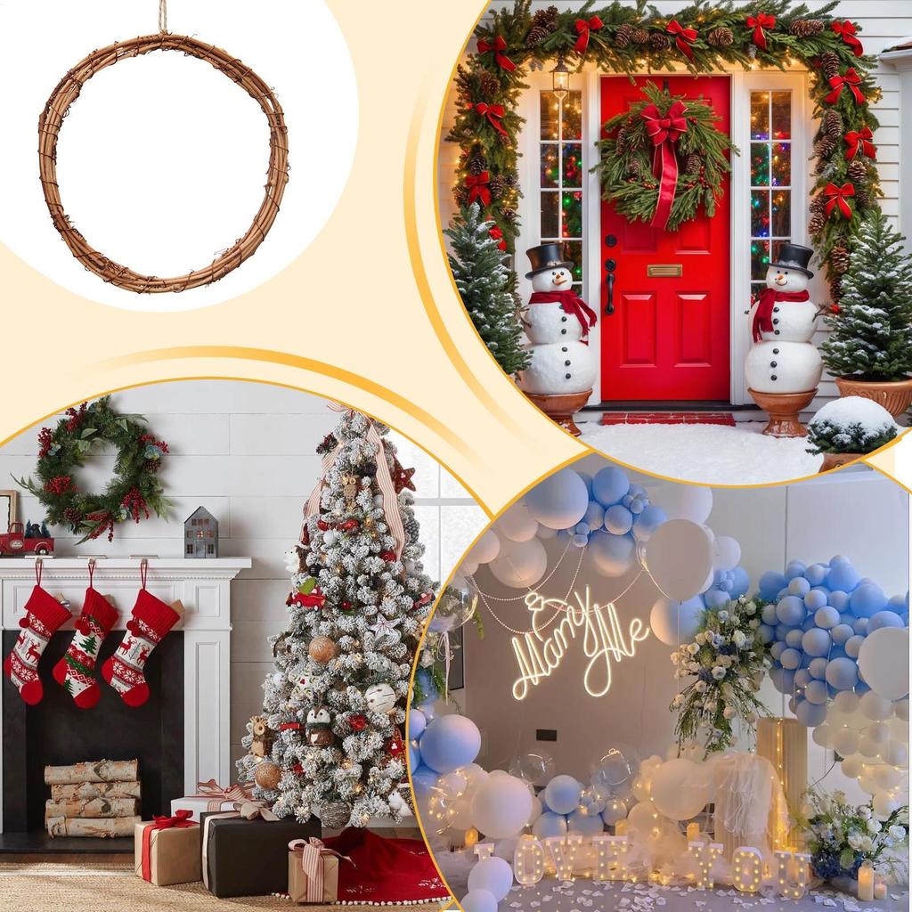 Wreath Frame 6 Piece Hanger Outdoor Decor 7.9 Inch DIY Rattan Wreath Garland For Bedroom Living Room Fence Wall Wedding Party