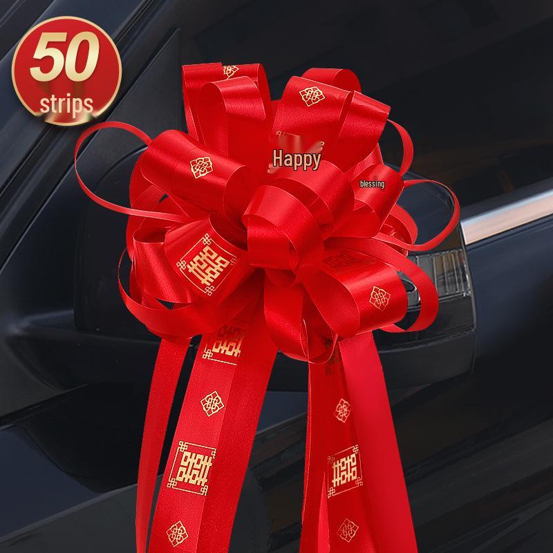 Large Red Ribbon Double Happiness Wedding Car Bows for Decoration and Door Handles