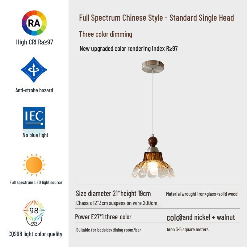 

Винтажный стеклянный подвесной светильник - Скандинавский стиль для спальни, прихожей, бара или ресторана с акцентами из массива дерева No Light Source