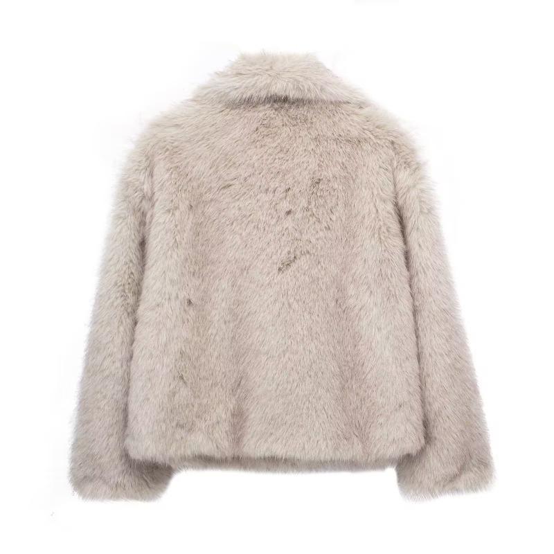 Women's Fall Winter Faux Fox Fur Jacket Fashionable Turn-down Collar Coat Luxurious Cozy Solid Color Overcoat