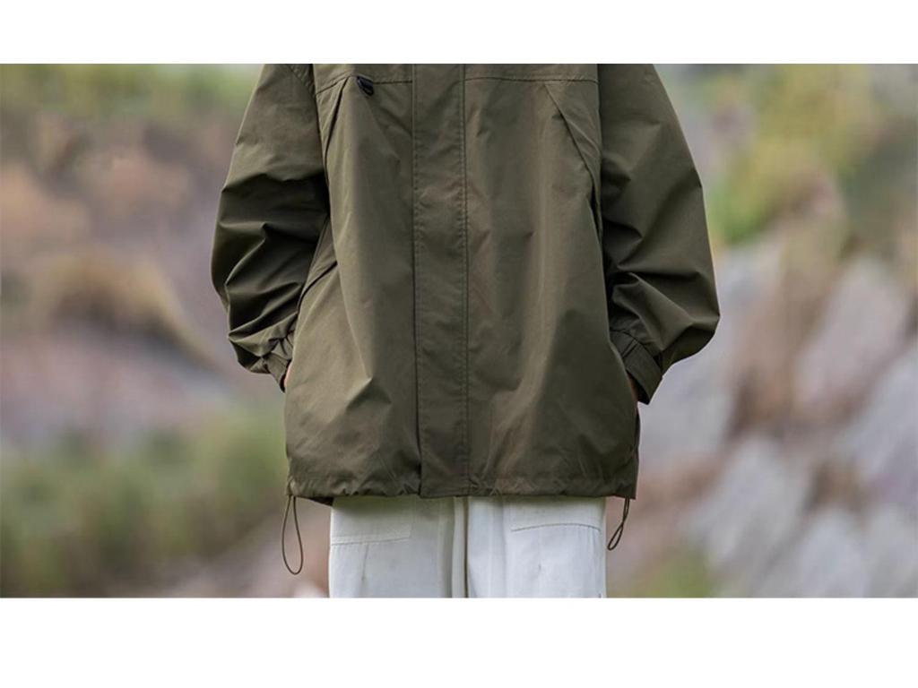 Men's Black Hooded Windproof Jacket: Spring/Autumn Japanese Trendy Loose Fit Mountaineering Workwear