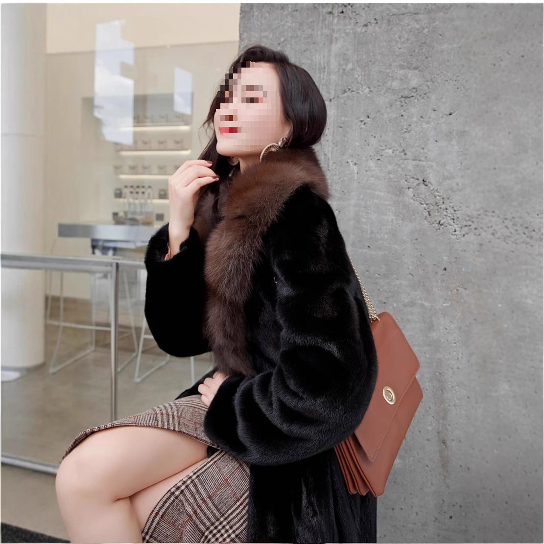 

Mink Fur Coat with Sable Collar: Autumn/Winter Warm Faux Fur, Haining 2025 M чорний