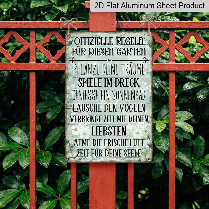 2D Flat, 1pc "Official Rules For This Garden" Aluminium Sign - 8"x12" English Garden Rules Decor, Floral Daisy Vintage Wall Art, Perfect for Patio