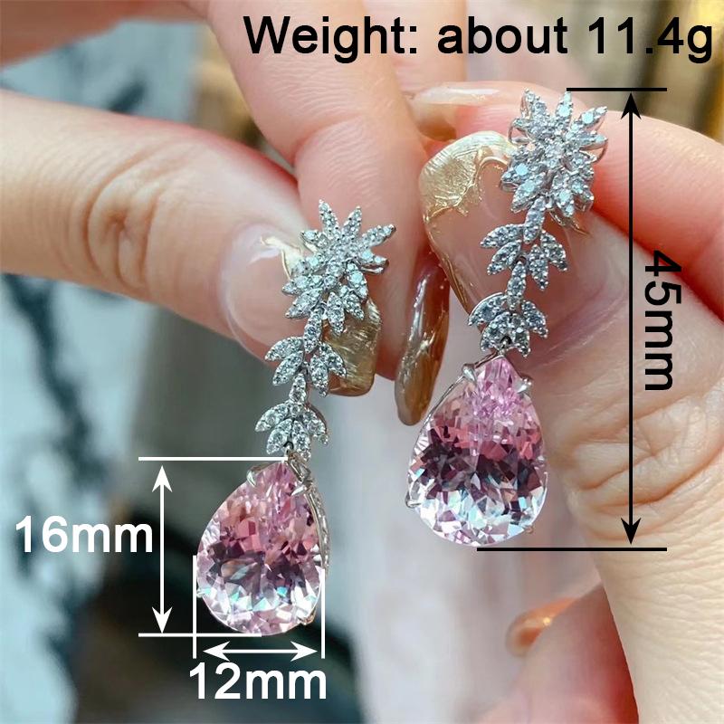 Huitan Aesthetic Women Drop Earrings Inlaid Sparkling Pink Pear CZ Elegant Party Engagement Accessories Gorgeous Trendy Jewelry