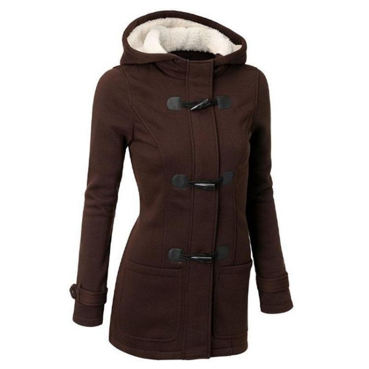 Winter Damen Warmer Woll-Kapuzenmantel mit Pelzkragen Lässige Baumwollmischung Jacke Große Größen