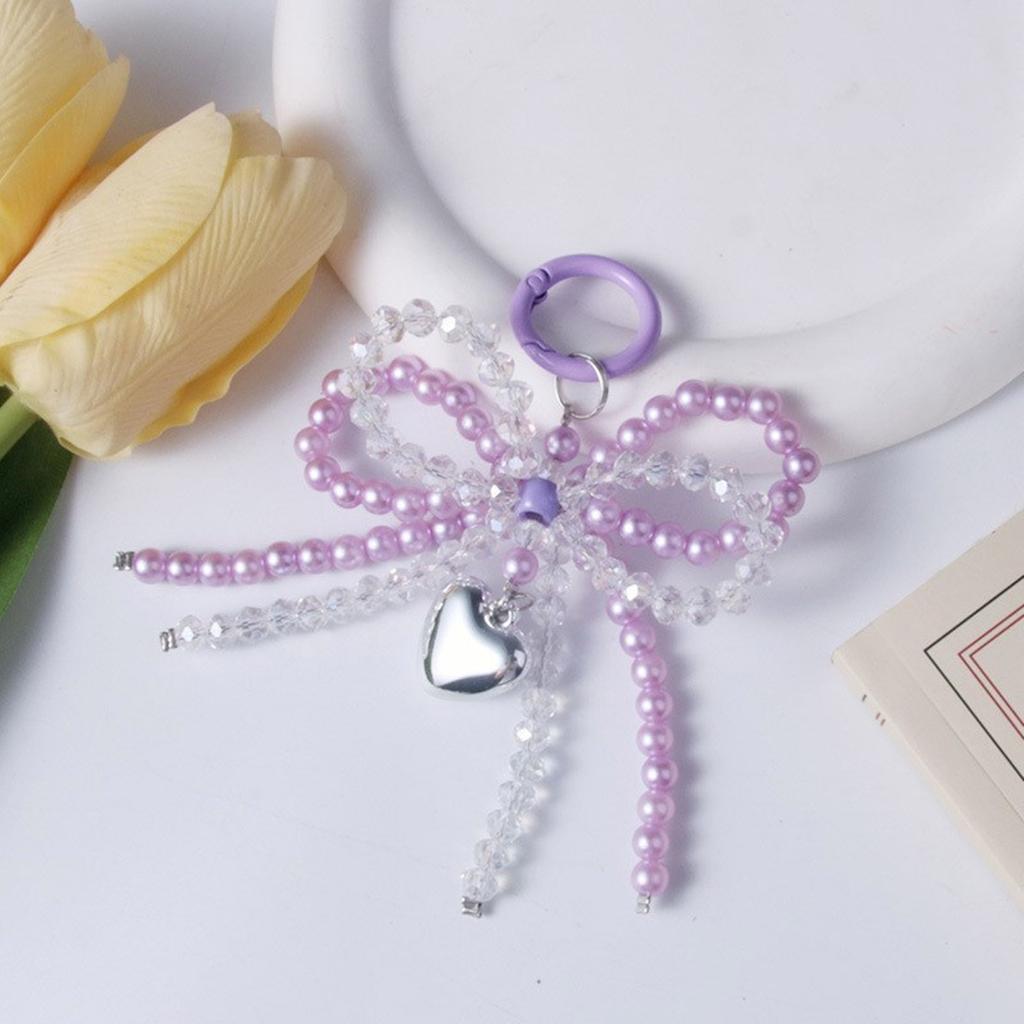 Versatile Fashion Bag Accessory Chic Pearls and Crystal Bowknot Pendant Keychain Accessory for Purses and Phones