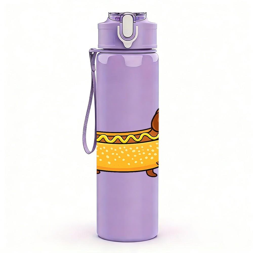 1PC Long Dachshund Dog Cartoon Print 750ml Color Plastic Sports Water Bottle Leakproof Flip Straw Lid Suitable for Sports Office Home Use