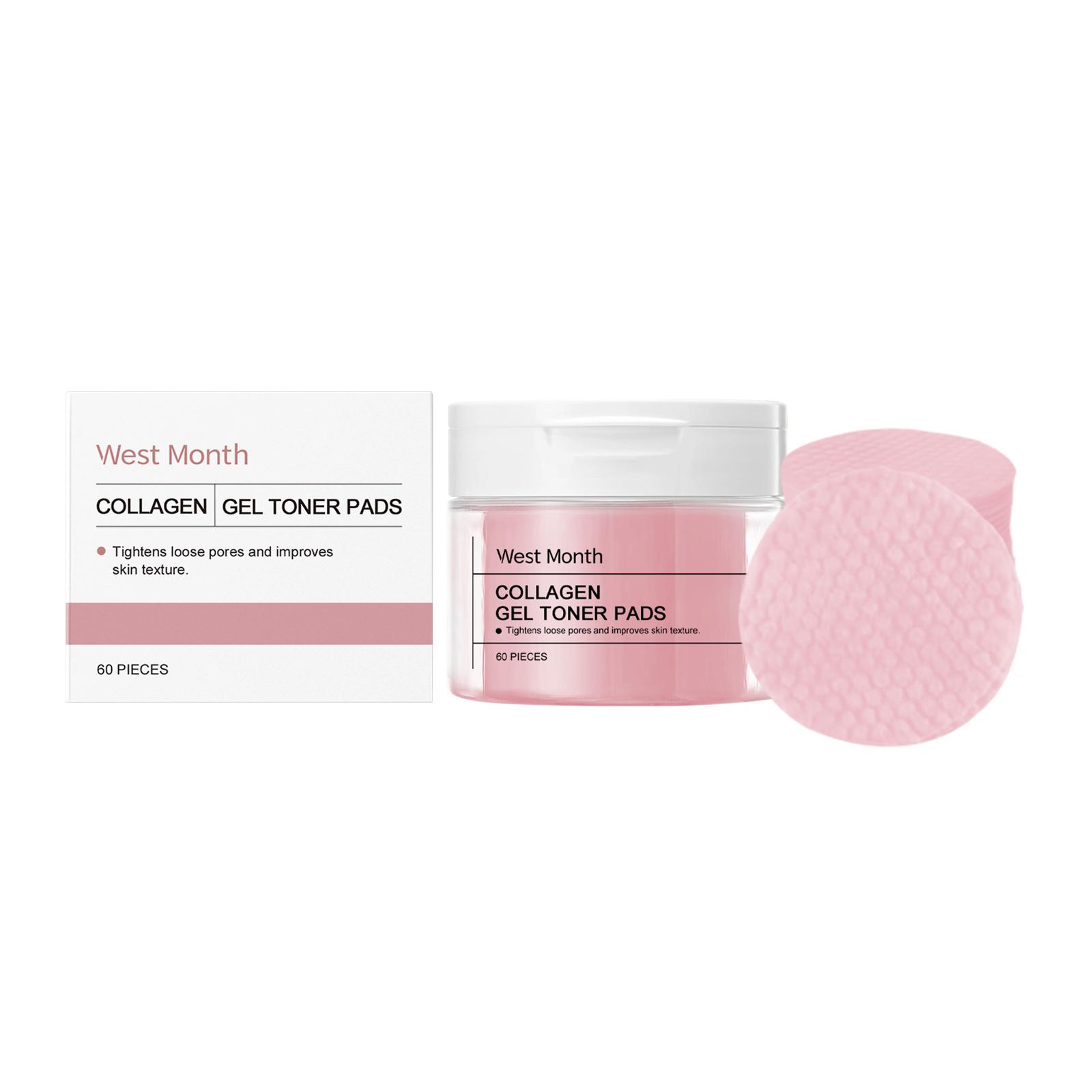 West Month Collagen Face Pads For Skin Brightening Hydrating Gentle Care Elasticity Boosting Nourishing Daily Facial Treatment 60 Count