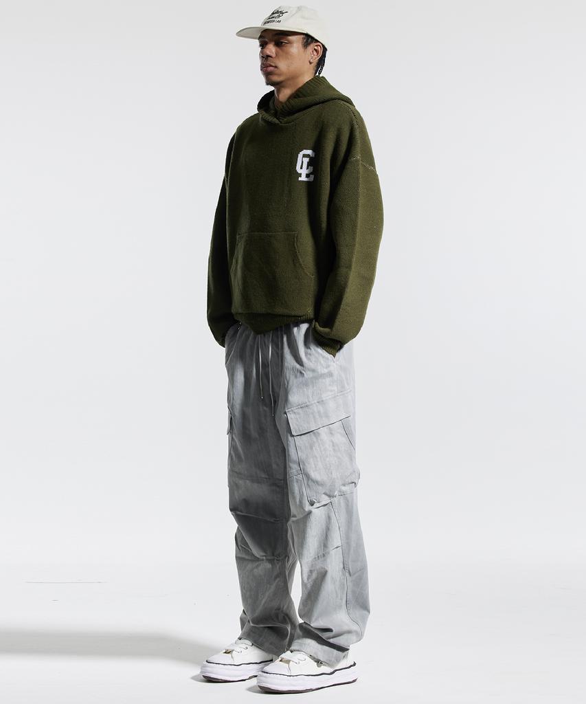 CREAM SODA LAB Cl Washed Graphic Jacquard Hoodie Knit Khaki