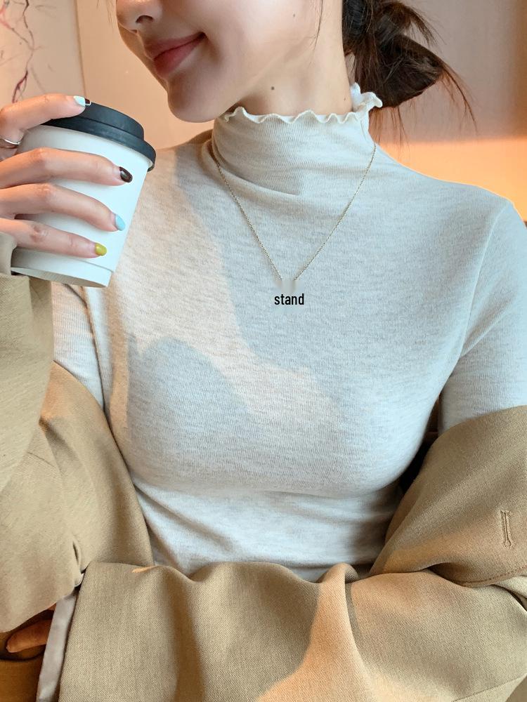 H360 Women's Lace Knit Ruffle High Neck Slim Fit Base Layer for Autumn/Winter