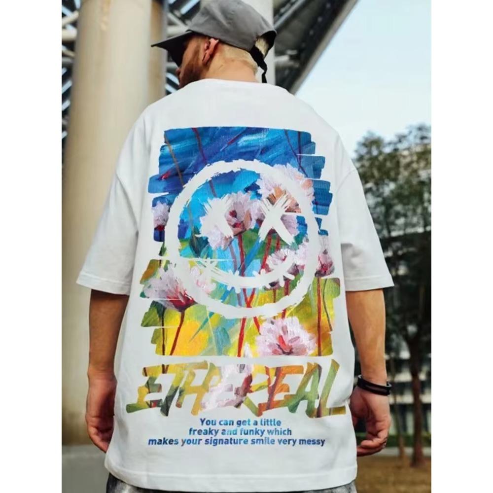 Summer New Casual Loose T-shirt Short Sleeved Men's Fashion Loose Printing Large 8XL Hip Hop Couple Wear Half Sleeve Cotton Top