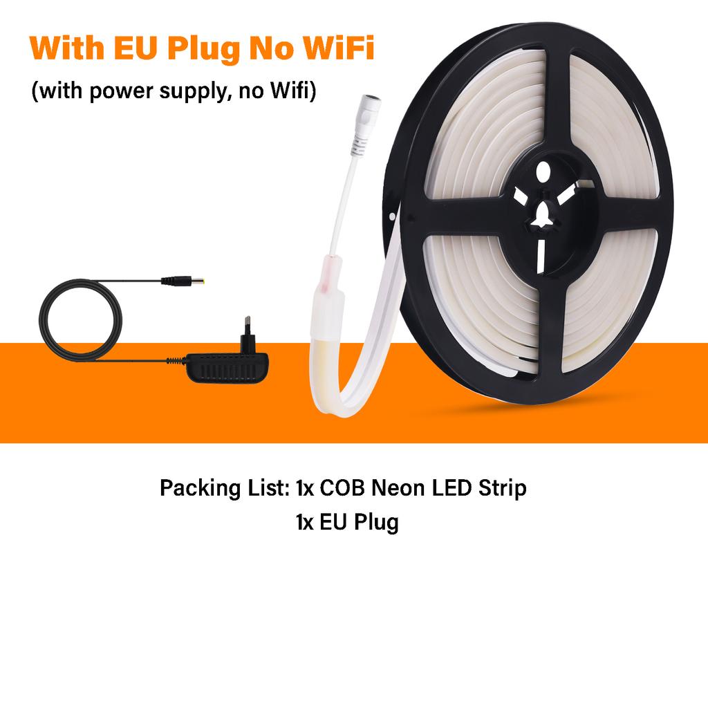Tuya WiFi COB LED Strip Light 12V 24V IP65 Waterproof Flexible Neon Ribbon Tape 320LEDs/m Dimmable COB Light Bar with EU/US Plug