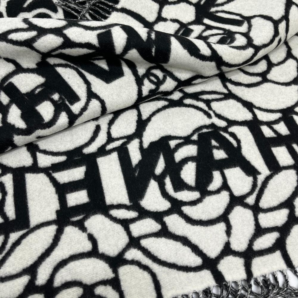 Chanel Camellia CC Mark Large Format Muffler Scarf Cashmere Black/White Unused