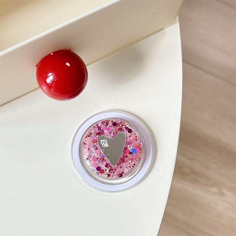 

Circular Sequin Heart-shaped Mirror Phone Holder Airbag Extendable Magnetic Desktop Watching TV Shows Foldable Portable