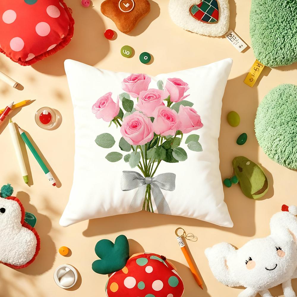 Beautiful Flowers Cushion Cover Soft Short Plush DoubleSided Printing Home Decor Machine Washable Pillow Case Gift