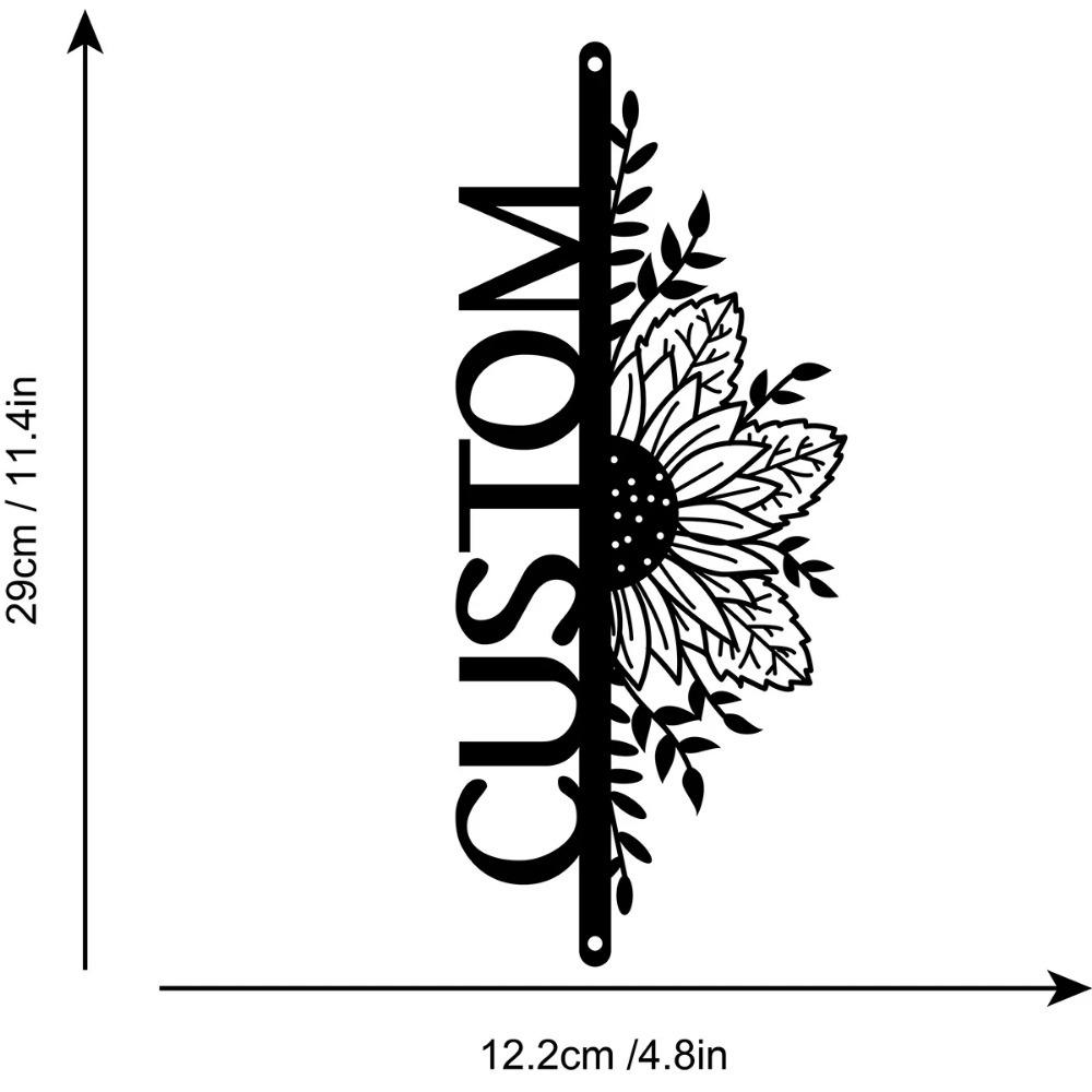 Custom Sunflower Metal House Number Sign, Outdoor Courtyard Address Plaque, Personalized Wall Art Decor.