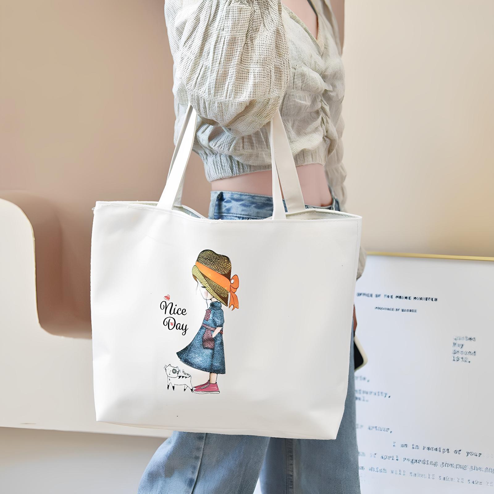 Black Canvas Student Tote: Spring/Summer Fashion Off-white blank bag