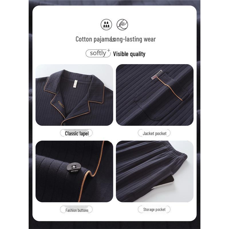 Men's Plus Size Pure Cotton Pajama Set - Long Sleeve for Spring, Autumn & Winter 2025