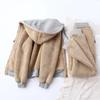 Winter Thicken Fleece Sweatshirts Hoodies Women Two-piece Suit Casual Sports Sets Female Short Coat Straight Pants