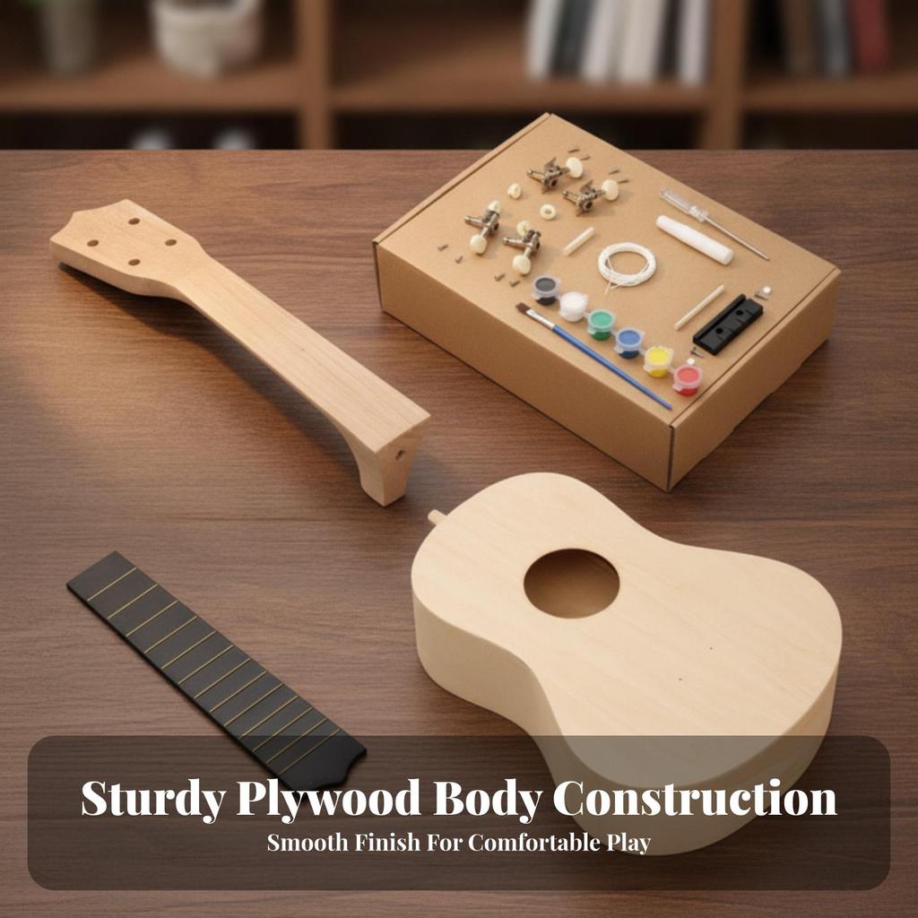 DIY Ukulele Kit Unfinished Instrument Playable for Beginners, Kids