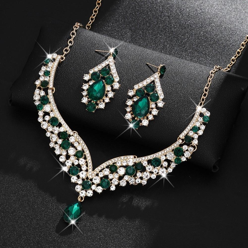 2Pcs/set Elegant Bridal Necklaces Earrings Shining Necklace Earrings Set  Wedding