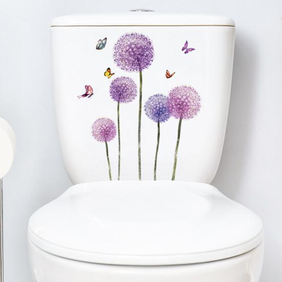Toilet Lid Decal Self-Adhesive Non-Fading Removable Water-Resistant Plant Flower Theme Toilet Seat Lid Sticker Decor