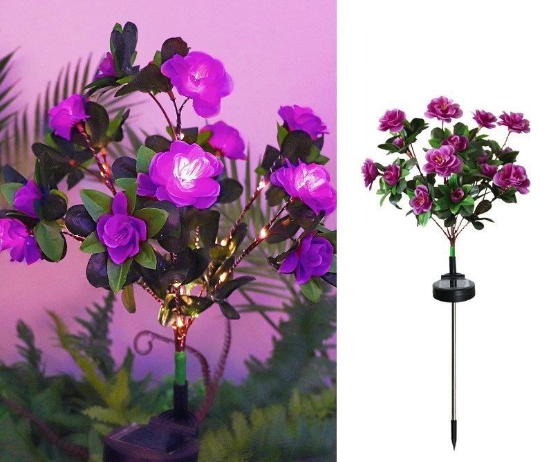 Solar Azalea Flower Garden Lights Outdoor Waterproof Warm White LED Stake Lamp for Yard Lawn Patio Pathway Landscape Decoration