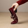 Krazing Pot Genuine Leather Square Toe Low Heels Summer Shoes Big Size 42 Buckle Straps Women Shallow Pumps