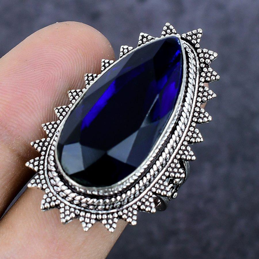 Drahokam Modrý Topaz Šperk ze Sterlingového Stříbra 925 Prsten Velikost 9