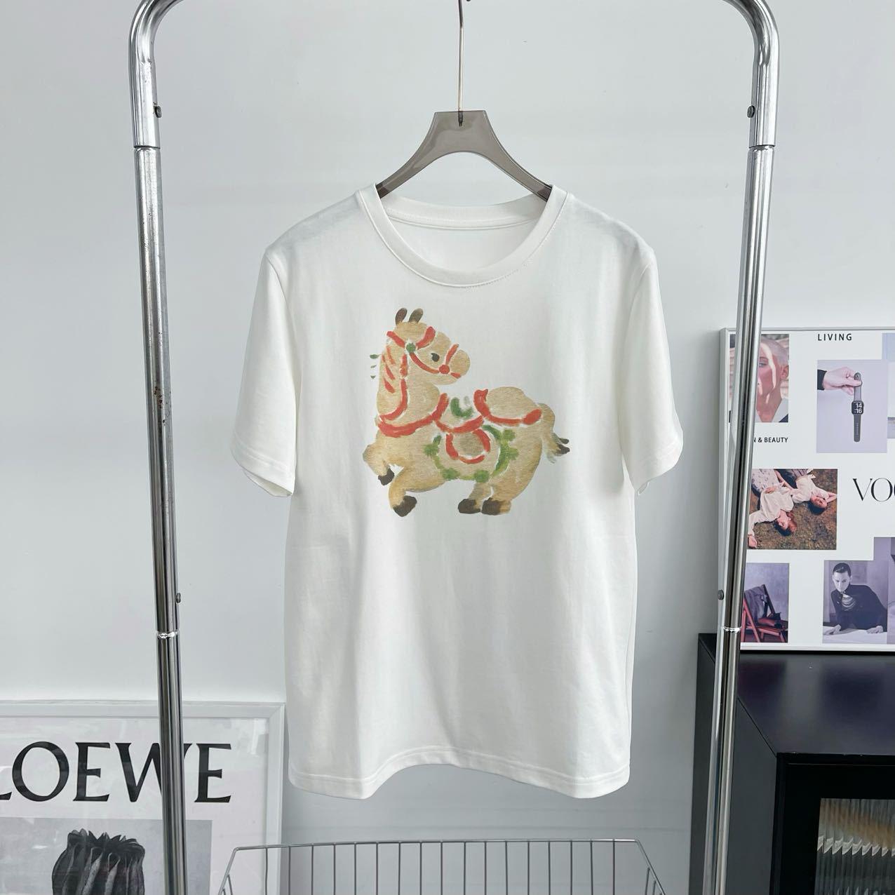 Five-Flower Horse 2026 Spring Women s Cotton Short-Sleeve T-Shirt with Small Horse Print H030508 L белый