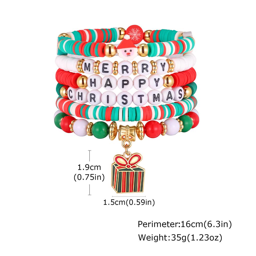 Christmas Series Stretch Bracelet Set, Stackable Colorful Beaded Elastic Bangle, Christmas Tree, Santa Claus, New Year Gift