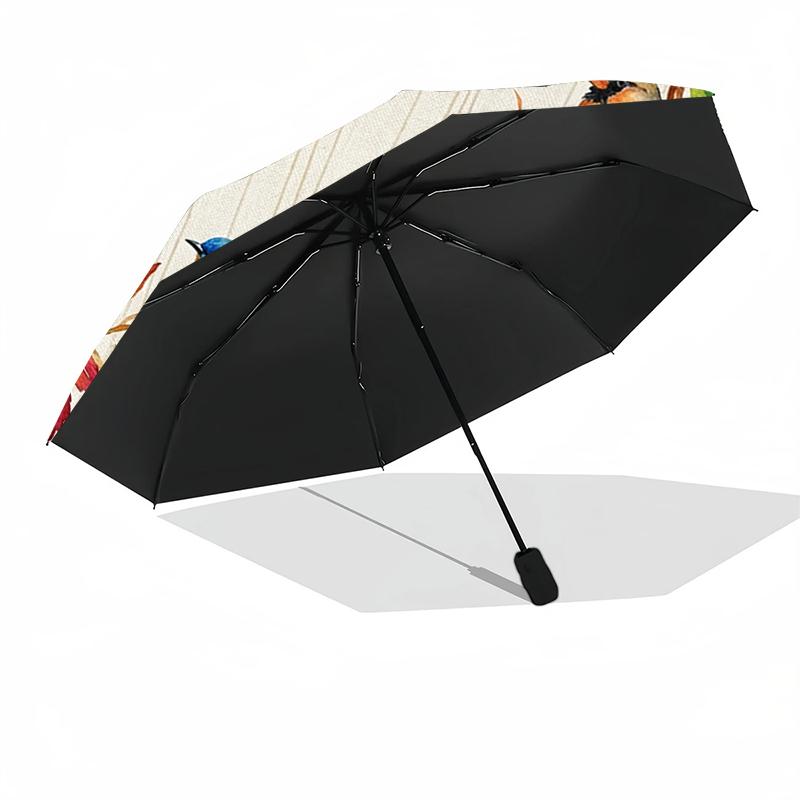 Colorful Bird Floral Printed Umbrella, Auto Open-Close 8-Rib Umbrella for Outdoor Adventures, Ideal Birthday Gift