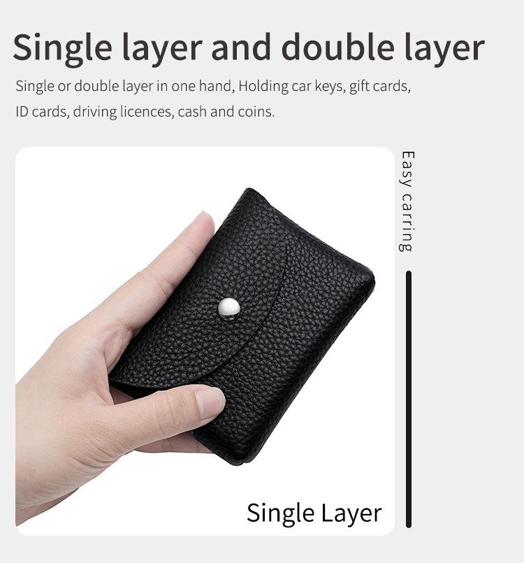 Women's Small Genuine Leather Coin Purse - Top Layer Cowhide Litchi Grain Cover Wallet