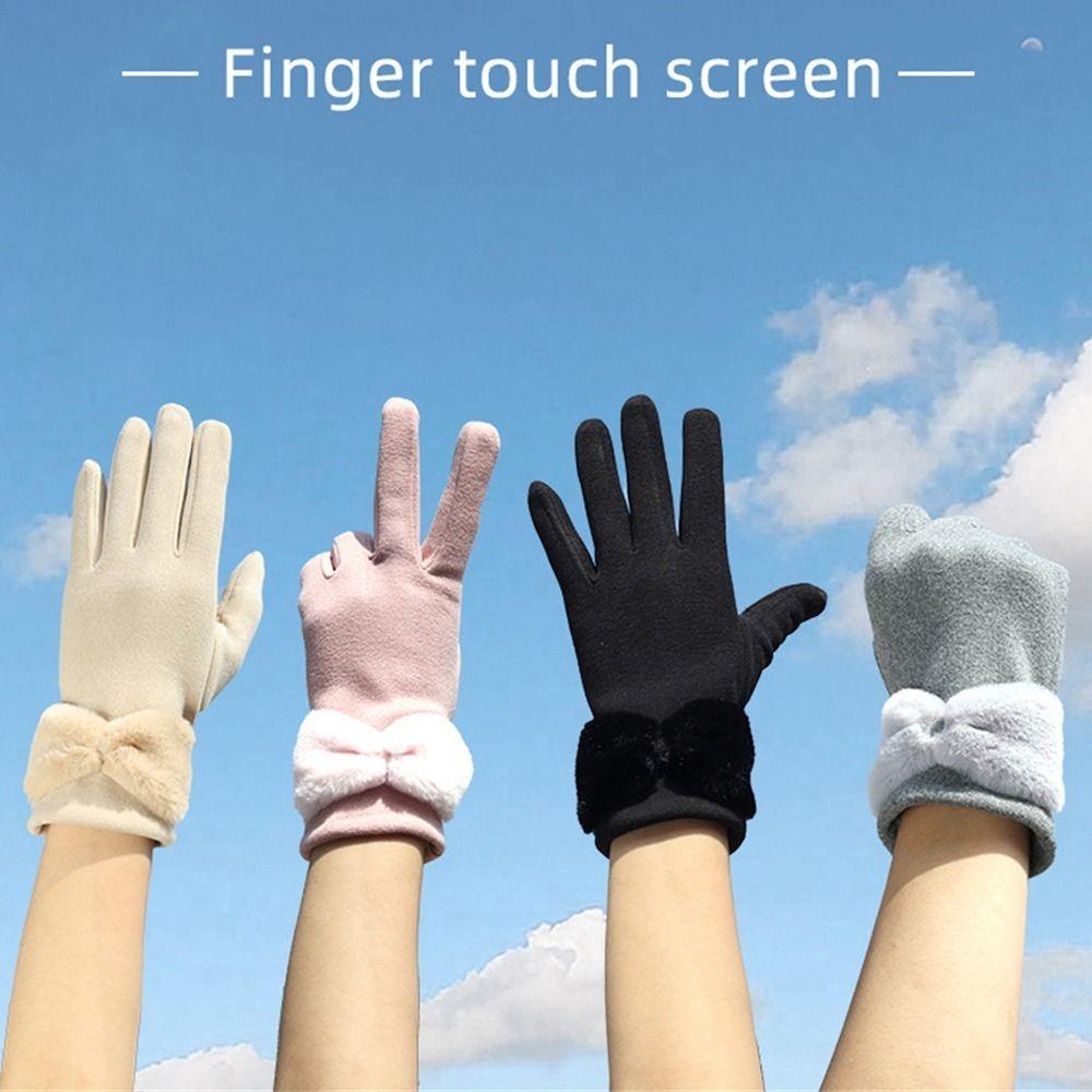 Bow Design Touch Screen Gloves Dralon Material Full Finger Gloves Winter Warm Gloves  Winter Season