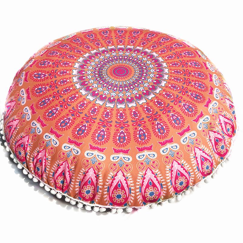 43/80cm Mandala Pattern Floor Pillowcase Round Bohemian Meditation Seat Cushion Cover Pouf Case Retro Feather Printed Home Decor 43CM