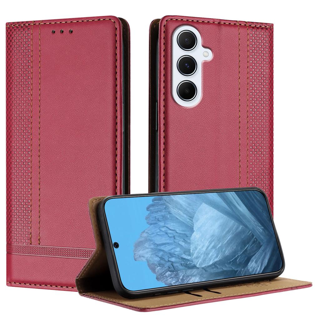 For Samsung Galaxy A17 Case L-Shaped Grid Pattern Leather Stand Phone Cover with Card Slots