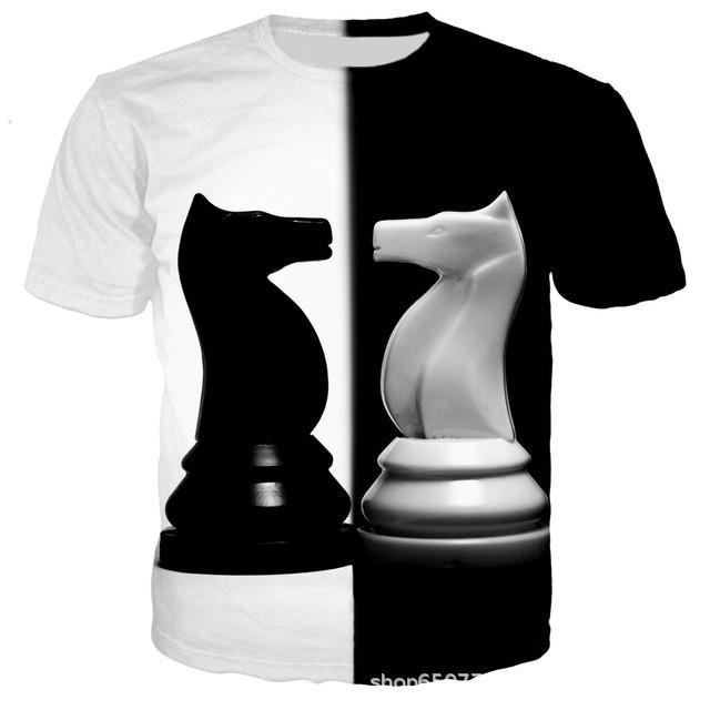 T-shirt décontracté à manches courtes pour adulte et enfant, impression numérique 3D Échecs, nouveau T-shirt pour adulte et enfant transfrontalier, fourniture dessin animé